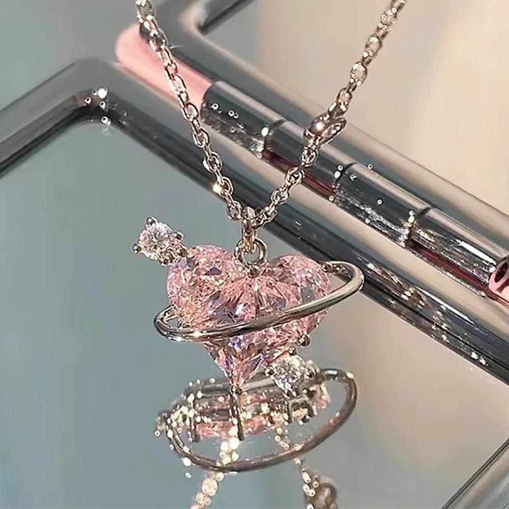 Needxo Pink Heart Crystal Pendant Necklace – Elegant Love Charm for Every Occasion
