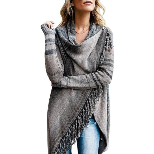 Needxo Tassels Gradient Stripe Long Shawl Sweater – Cozy Elegance with a Stylish Flow