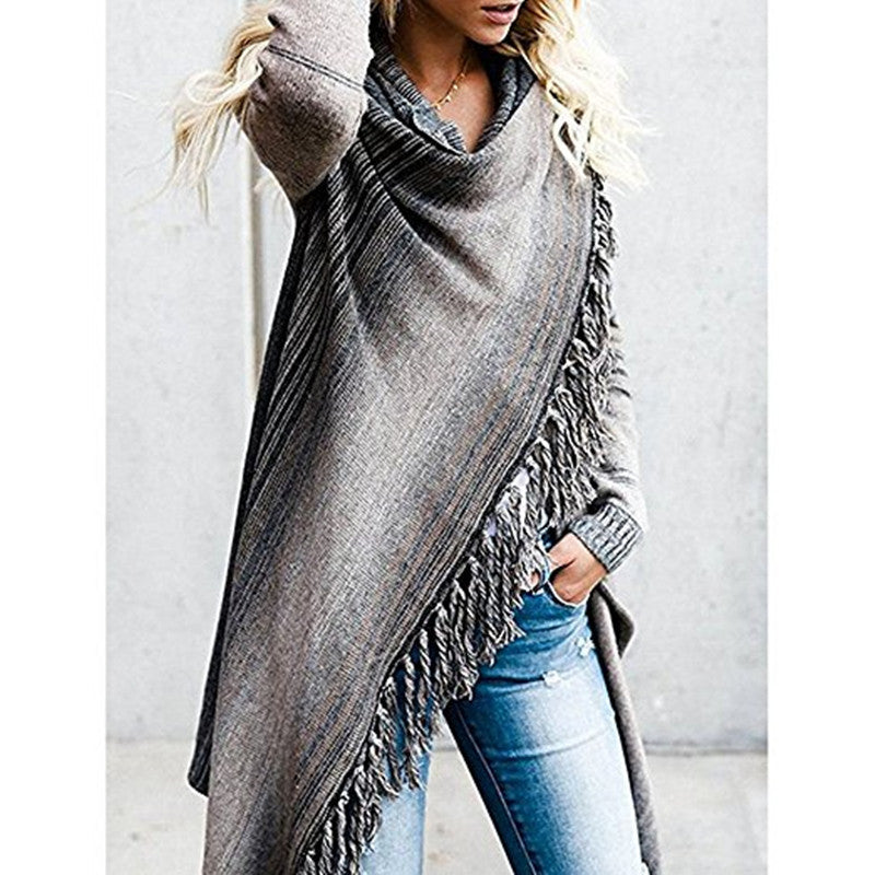 Needxo Tassels Gradient Stripe Long Shawl Sweater – Cozy Elegance with a Stylish Flow