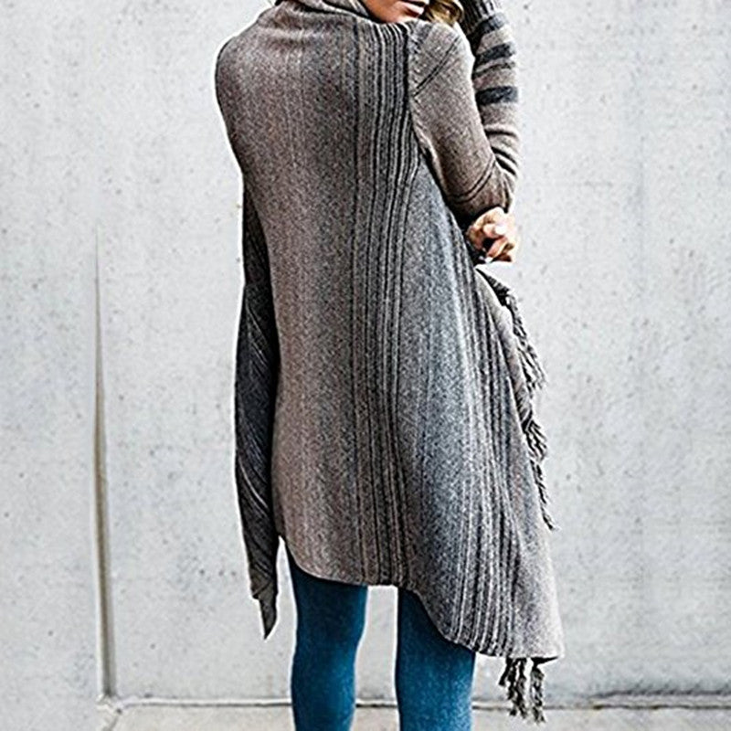Needxo Tassels Gradient Stripe Long Shawl Sweater – Cozy Elegance with a Stylish Flow